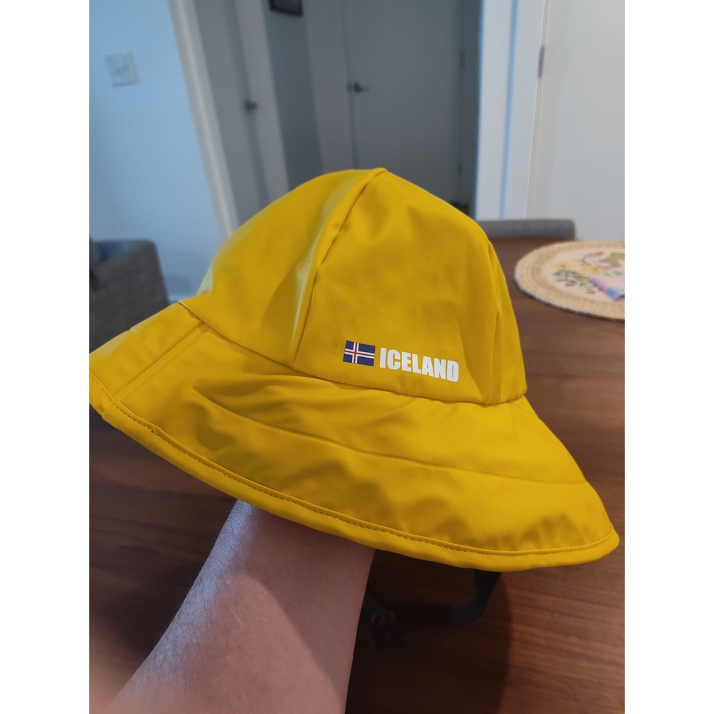 Iceland Sou'wester Rain Hat Yellow Waterproof Fleece Lined Adjustable Chin Strap